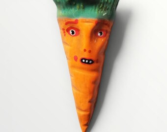 Handmade Ceramic Carrot pocket Wall Vase by Sharon Bloom Designs