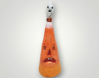 Halloween Ceramic Candy Corn Character  Tree With Ghost Topper Sculpture Decoration