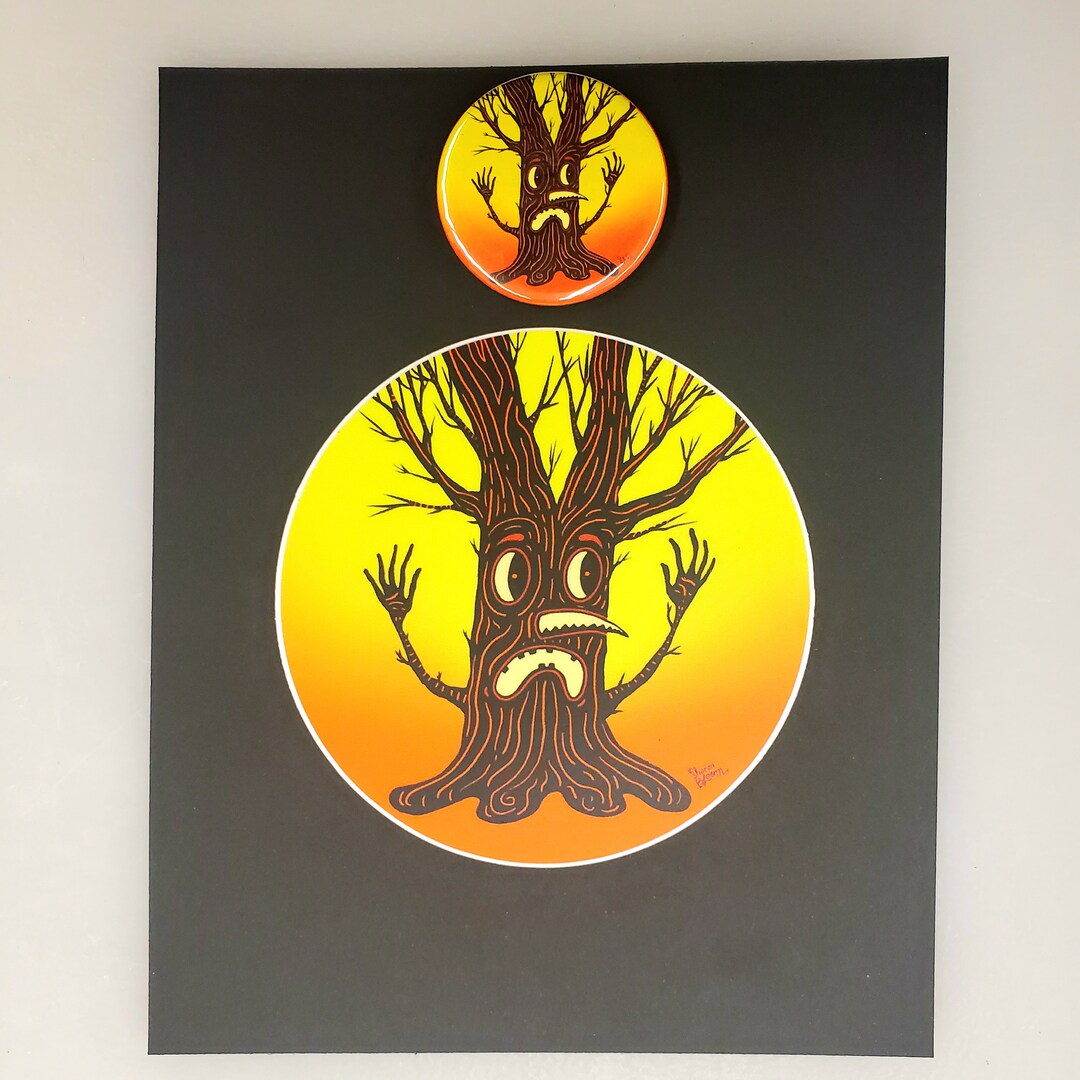 Halloween Spooky Tree Button Pinback*sticker SET OF TWO by Sharon Bloom ...