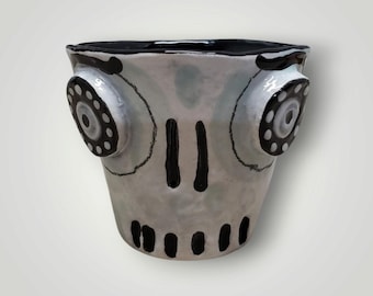 Halloween Ceramic Skull Candy Cup Container Sculpture Handmade Sharon Bloom Designs