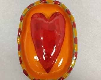 Ceramic Wall Sculpture Heart Vignette Valentine Sweetheart House Jewelry By Sharon Bloom Designs