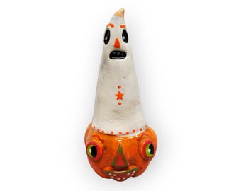 Halloween Anthropomorphic Ghost Pumpkin Jack-O-Lantern Rattle Noisemaker Sculpture