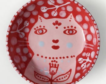 Ceramic Pink Cat Flower Mini Dish by Sharon Bloom Designs