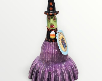 Halloween Ceramic Purple Witch Sculpture