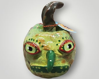 Halloween Handmade Ceramic Green Grumpkin Pumpkin Rattle Noisemaker Sculpture