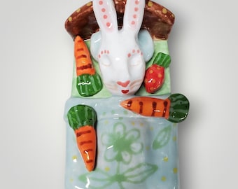 Sleeping Bunny Handmade Ceramic Bed Sculptural Rattle