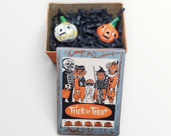 Halloween Mini Pumpkins Ceramic Sculptures Set of Two with Retro Box by Sharon Bloom Designs