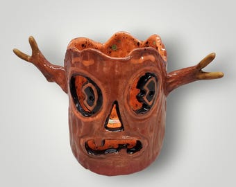Halloween Hand Sculpted Spooky Tree Lantern by Sharon Bloom Designs OOAK