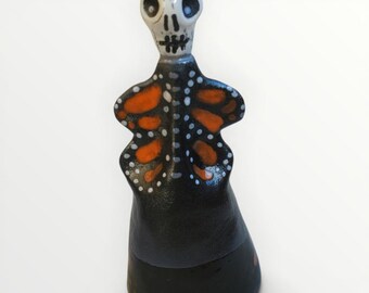 Halloween Dia De Los Muertos Ceramic Folk Art Calavera Skeleton Mariposa Butterfly Wings Sculpture