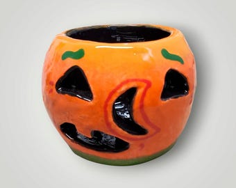 Halloween Hand Sculpted Ceramic Pumpkin Lantern by Sharon Bloom Designs