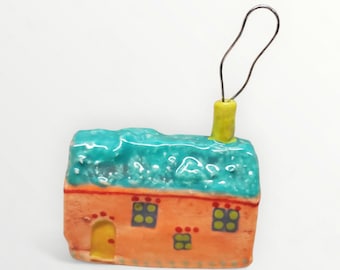 Handmade Ceramic Folk Art Colorful Cottage Wire Chimney Smoke - for Home Decor - Signed and Dated 2026