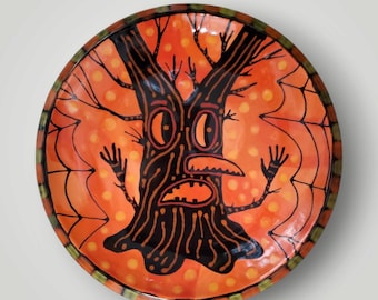 Halloween Ceramic Hand Painted Spooky Tree Angle Edge Dinner Plate