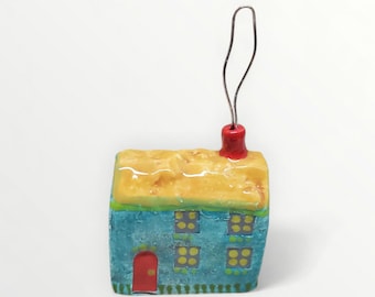 Handmade Ceramic Folk Art Colorful Cottage Wire Chimney Smoke - for Home Decor - Signed and Dated 2026