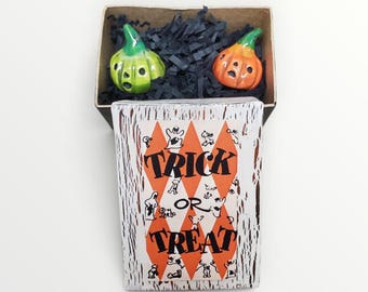 Halloween Mini Pumpkins Ceramic Sculptures Set of Two with Retro Box by Sharon Bloom Designs