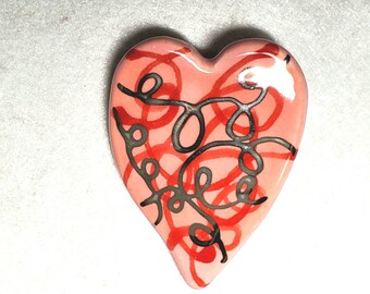 Ceramic Heart Brooch Pin Handmade by Sharon Bloom Designs