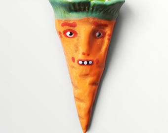 Handmade Ceramic Carrot pocket Wall Vase by Sharon Bloom Designs