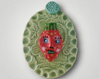 Ceramic Strawberry Wall Plaque Tile House Jewelry By Sharon Bloom Designs