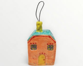 Handmade Ceramic Folk Art Colorful Cottage Wire Chimney Smoke - for Home Decor - Signed and Dated 2026