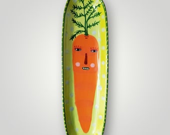 Carrot Face Whimsical Skinny Tray Hand Painted by Sharon Bloom Designs