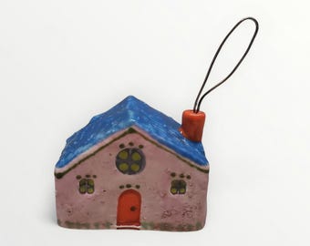 Handmade Ceramic Folk Art Colorful Cottage Wire Chimney Smoke - for Home Decor - Signed and Dated 2026