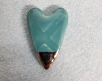 Ceramic Embossed Turquoise Heart Brooch Pin Handmade by Sharon Bloom Designs