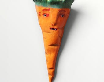 Handmade Ceramic Carrot pocket Wall Vase by Sharon Bloom Designs