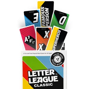 LIGA DE LETRAS™ para niños, adultos y familias, de 1 a 10 jugadores, a partir de 7 años, amplía tu vocabulario, juego rápido, juego de cartas, divertido juego de cartas con palabras