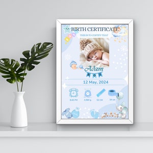 Neues Babygeschenk, Baby Junge, druckbares dekoratives Geburtsdatenschild, personalisierte Geburtsurkunde, Geburtsanzeige, personalisiertes Geschenk.