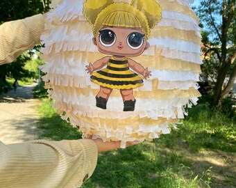 Custom piñata, 100 centimeters in circumference, birthday party supplies, round piñata, cat piñata, pink cat piñata.