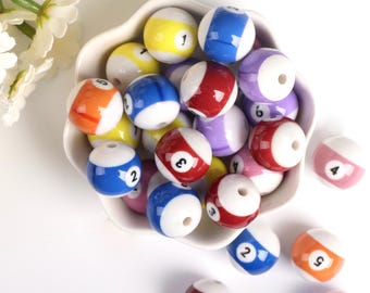 Personalized Digital Billiard Bead, Billiard Fun Bead, Colorful Loose Spacer Bead, Colored Candy Bead, DIY Acrylic Bead, DIY Supplies. AB084