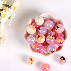 Colorful Printed Christmas Cartoon Bead, Princess Characters Bubblegum Bead, Colorful Princess Bead, Candy Color Gloss, DIY Supplies.  AB071