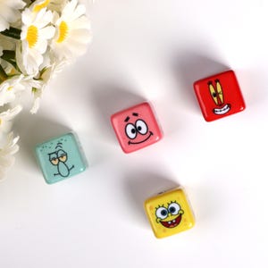 Cute Cartoon Figure Print Loose Beads, Crab Bead Chunky Acrylic, Kawaii Colorful Beads, Candy Color Gloss, DIY Supplies.  AB096