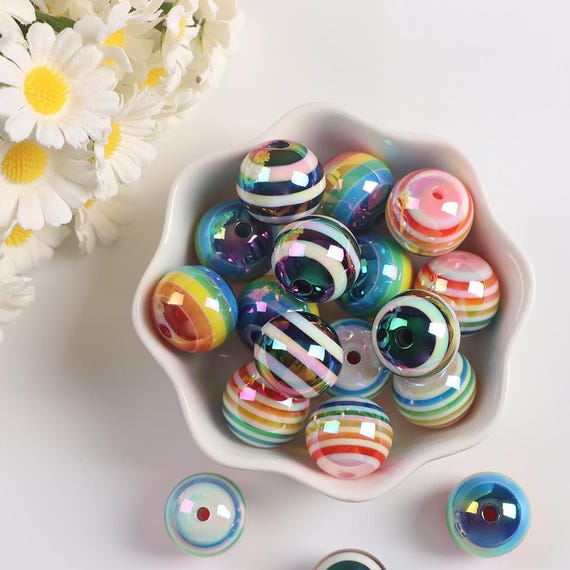 Colorful Lollipop Striped Beads, Rainbow Resin Stripes Beads