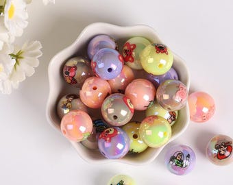 Acrylic Colorful Anime Character Round Beads, Colorful Bear Beads, Baby Cartoon Bead, Bracelet Earring Key chain Beads, DIY Supplies. AB078