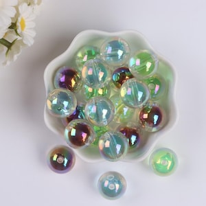 16 mm Acrylic Mermaid Beads Wrapped Bubble Beads, Iridescent Acrylic Beads, Gradient Color Cute Clear Shiny Acrylic Spacer Bead. AB016