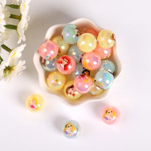 Princess Characters Bubblegum Beads, Colorful Princess Beads, Cartoon Flash 3D Princess Print Beads, Candy Color Gloss, DIY Supplies.  AB072