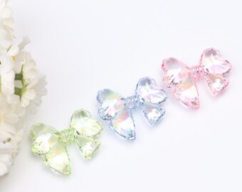 Perline colorate trasparenti a fiocco, ciondoli con nodo a nastro, accessori con perline acriliche, fornitura di perline artigianali fatte a mano, perline per ragazze. AB392