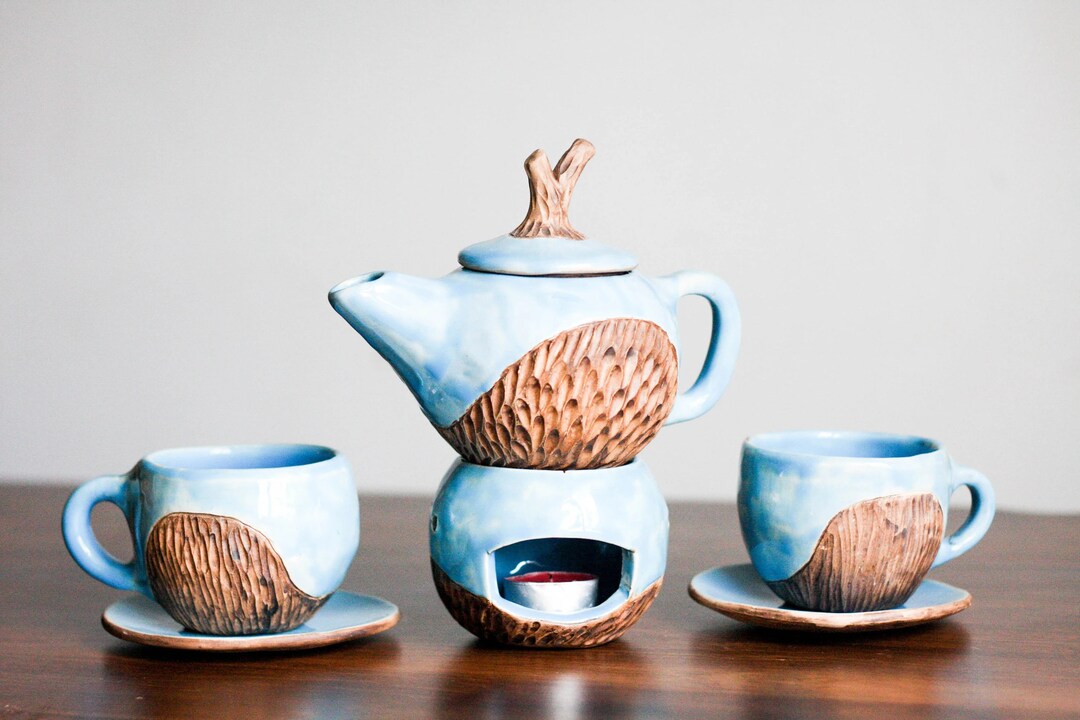 Tea Set Rustic Coffee Set Teapot and Cups Cup With Saucer Ceramic Tea ...