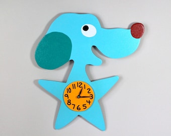 Blue Puppy Wall Clock, Original Dog Clock, Kuzniart Wall Clock, Pop Art Puppy, Whimsical Dog Clock, Pop Art Clock