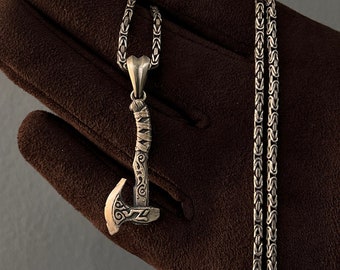 Handmade Sterling Silver Viking Battle Ax Necklace - Norse King Chain