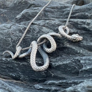 Silver Snake Pendant Necklace – Gothic Serpent Jewelry, Mystical & Symbolic Statement Necklace
