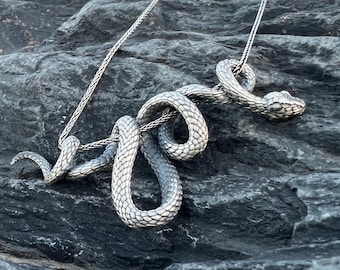Silver Snake Pendant Necklace – Gothic Serpent Jewelry, Mystical & Symbolic Statement Necklace