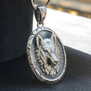 Handmade Sterling Silver Wolf Locket Necklace - Norse Mythology King Chain