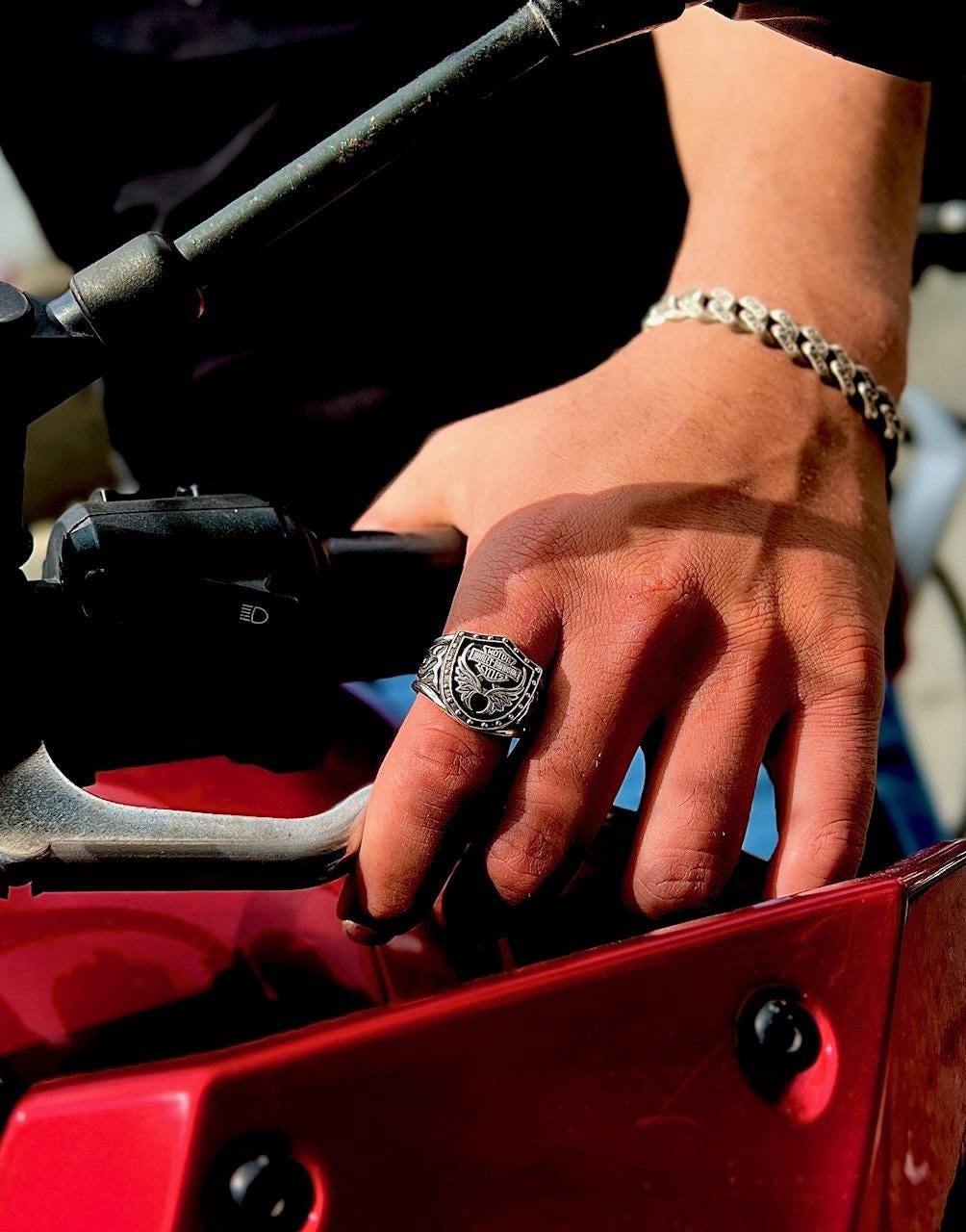Harley Davidson Biker Ring: Sterling Silver & Gold Motorcycle Jewelry
