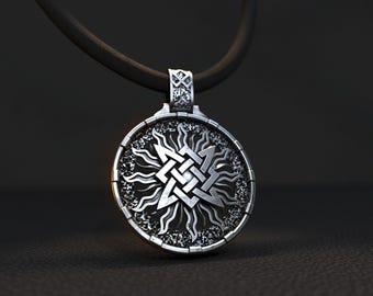 Sterling Silver Celtic Sun Pendant: Viking Norse Amulet Necklace