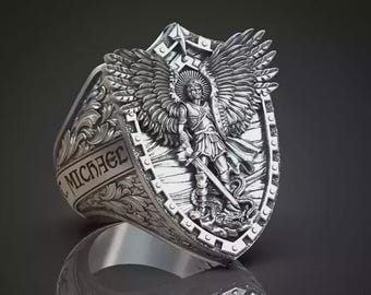 Sterling Silver St. Michael Ring: Archangel Shield, Christian Jewelry