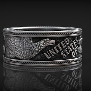 3D Eagle Ring: Sterling Silver American Flag Band, Patriotic Jewelry