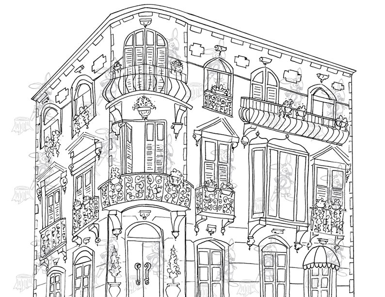 Download Spanish Colonial Building Printable Coloring Page Digital | Etsy