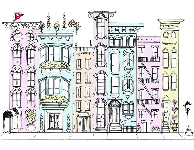 Brownstone Neighborhood, Digital Download Print image 1