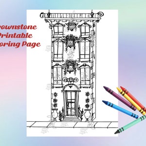 Brownstone Printable Coloring Page, Digital Download Print image 2